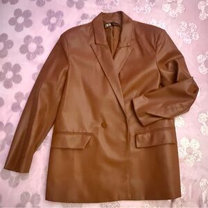 Ara Brown Faux Leather Blazer Jacket